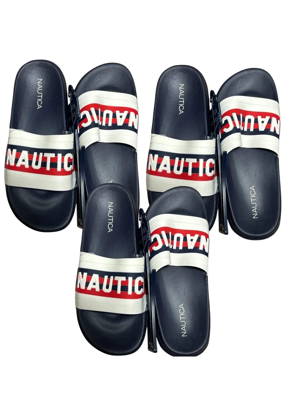 Nautica Diamoni Slides Womens Size 4 Navy White Red Logo Sandals 3 Pack New